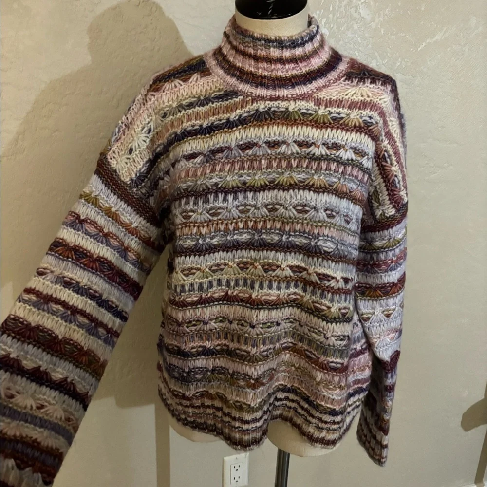 St John’s Bay Striped Mock Neck Womens Sweater in Multi Pink Sz Med